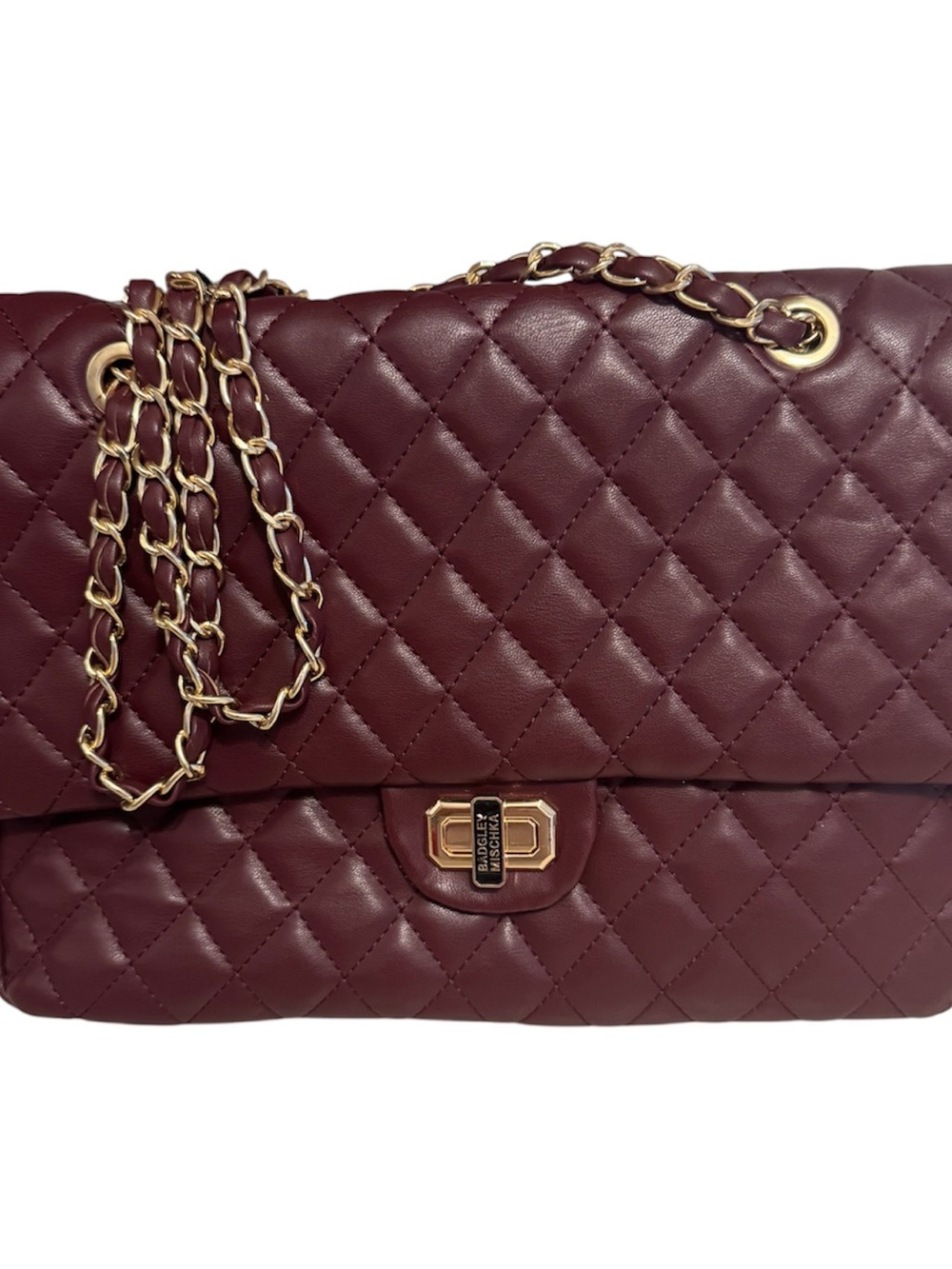 NWT Bagley Mischka Burgundy Quilted Chain Shoulder Bag Luggage Pass Through $179